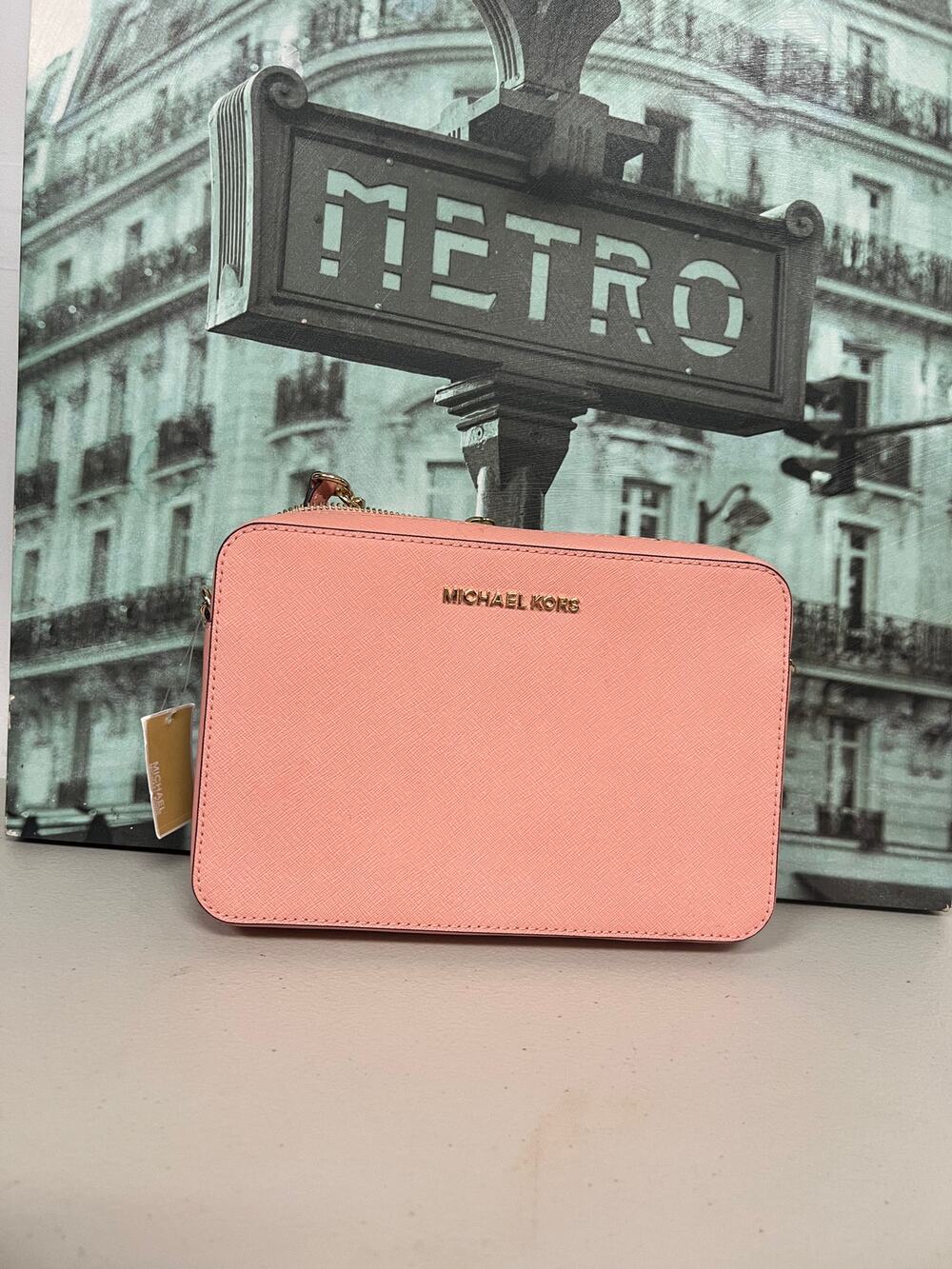 Michael Kors Jet Set Saffiano Camera Crossbody Bag 35T8GTTC9L Pale Pink